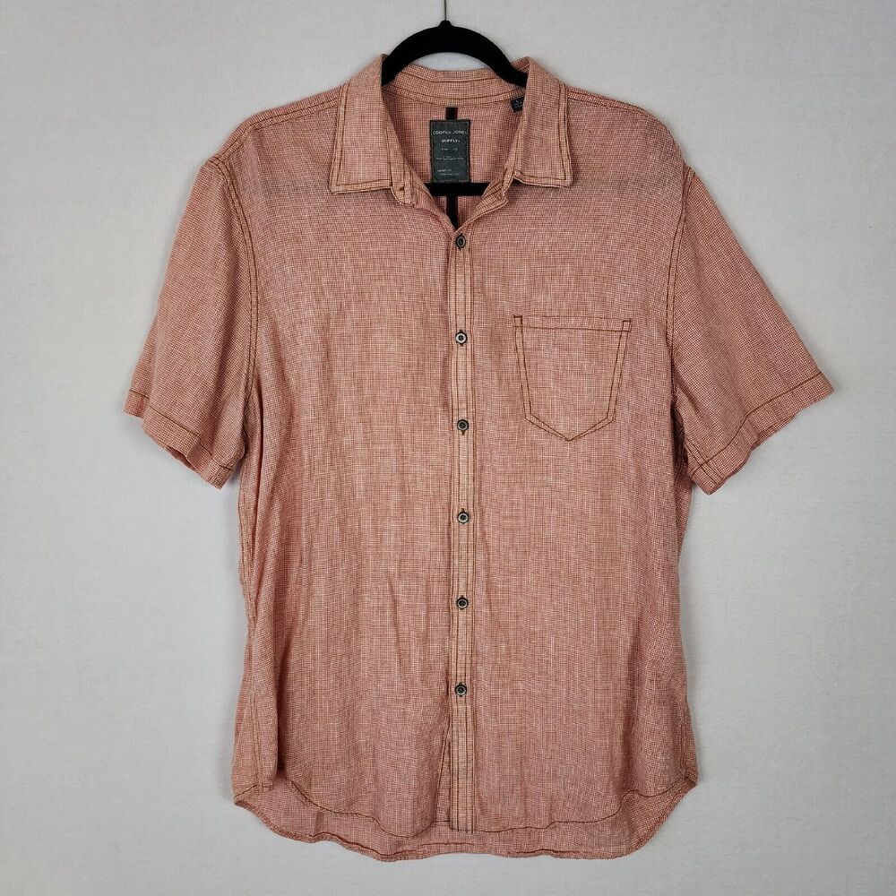Cooper Jones Linen Cotton Casual Button Down Short Sleeve Rust Orange Size Large